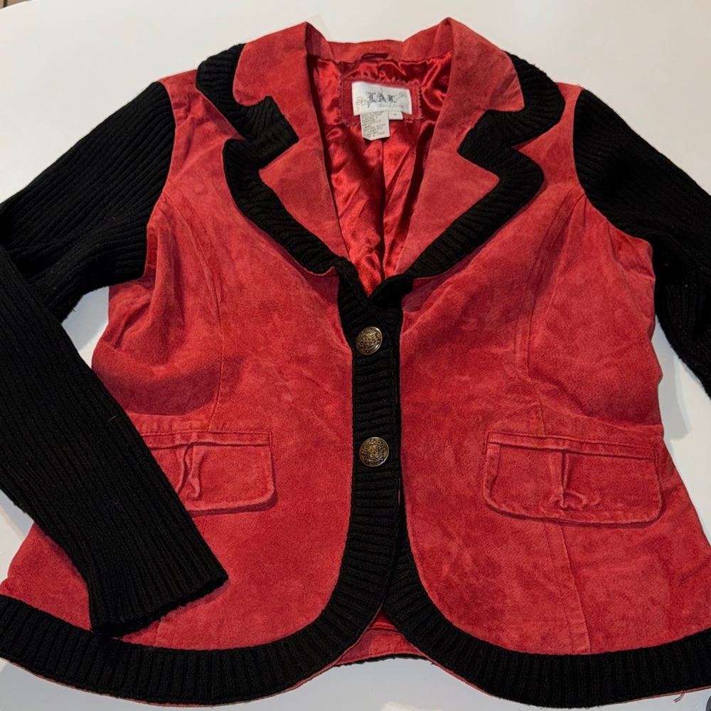Vintage Live a Little Red 100% Leather Blazer Statement‎ Jacket